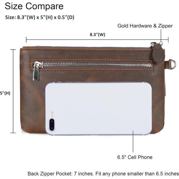HOT Genuine Italian Leather Wristlet Clutch Wallet Purse-Brown - Picture 5 of 6